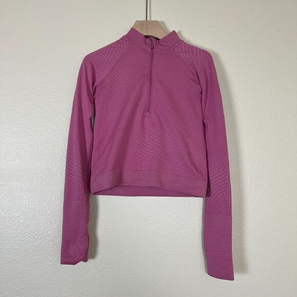 Lululemon Womens Size S Rest Less Cropped Half-Zip Grid Warp Pink Blossom Sugar - Picture 6 of 15